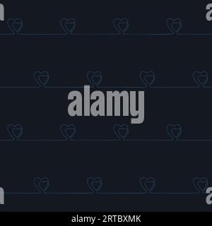 Eine Linie, die zwei Herzen nahtloses Muster zeichnet, Vektor minimalistische kontinuierliche Linie auf dunkelblauem Hintergrund Stock Vektor