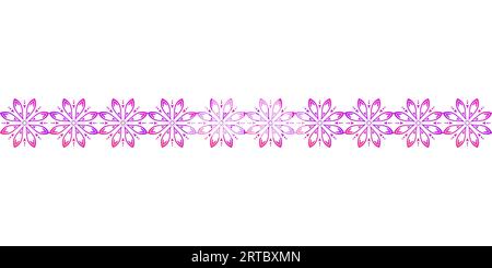 Nahtlose Textil-Blumenumrandung, geometrische Wiederholung der kreisförmigen Blumenverzierung in rosa Farbverlauf, dekorative Linie Stock Vektor
