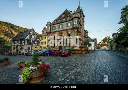 Abendstimmung in der Altstadt von Oberwesel, Obermittelrheintal, Rheinland-Pfalz, Deutschland Stockfoto