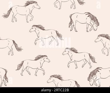 Nahtloses Vektormuster mit handgezeichneter Skizze des Pferdes auf hellbraunem Hintergrund Stock Vektor