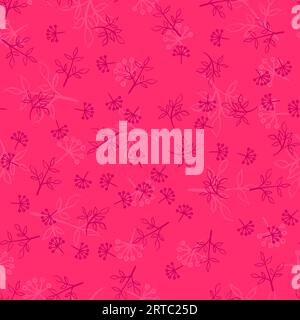 Nahtloses handgezeichnetes Vektor-Blumenmuster, leuchtend pinkfarbener Hintergrund Stock Vektor