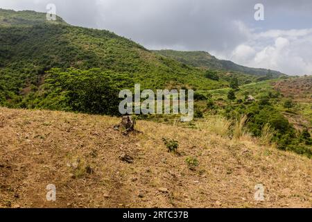 Hügelige Landschaft in der Nähe von Arba Minch, Äthiopien Stockfoto