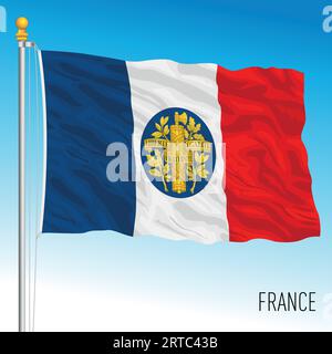 Frankreich wehende Flagge mit historischem französischem Symbol, Vektorillustration Stock Vektor