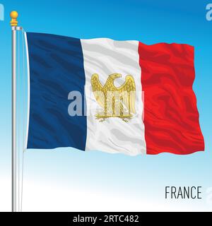 Frankreich wehende Flagge mit historischem französischem Symbol, Vektorillustration Stock Vektor