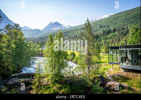 Café in Gudbrandsjuvet, einer Schlucht am Valldoela Fluss, Moere und Romsdal, Norwegen Stockfoto