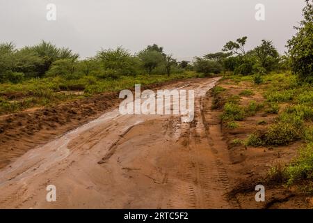 Schlammige Straße im Omo-Tal, Äthiopien Stockfoto