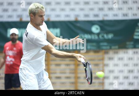 Zagreb, Kroatien. September 2023. Borna Gojo aus Kroatien in Aktion während des Trainings der Davis Cup Finals Group Stage 2023 im Arena Gripe Sports Centre am 12. September 2023 in Split, Kroatien. Foto: Sanjin Strucic/PIXSELL Credit: Pixsell/Alamy Live News Stockfoto