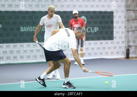 Zagreb, Kroatien. September 2023. Mannschaftskapitän von Kroatien Vedran Martic während des Trainings der Davis Cup Finals Group Stage 2023 in der Arena Gripe Sports Centre am 12. September 2023 in Split, Kroatien. Foto: Sanjin Strucic/PIXSELL Credit: Pixsell/Alamy Live News Stockfoto