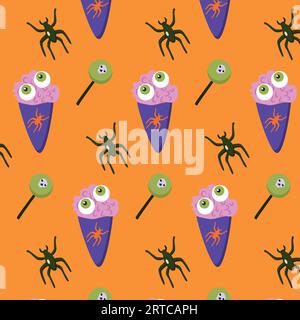 Niedliches oranges Muster von Halloween mit Zombiefutter Stock Vektor