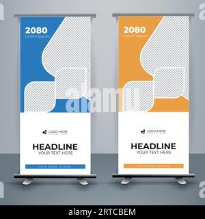 Moderne Roll-up-Bannervorlage, Standevorlage, X-Banner-Vorlage, Flag-Banner. Vertikal, abstrakter Hintergrund, Pull-up-Design, modernes X-Banner, Stock Vektor