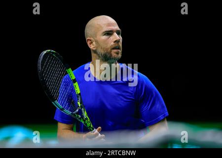 Adrian Mannarino (FRA) in Aktion während des Davis Cup-Spiels Frankreich gegen die Schweiz in der Manchester AO Arena, Manchester, Großbritannien, 12. September 2023 (Foto: Conor Molloy/News Images) Stockfoto