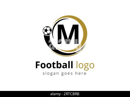 Erstes M-Monogramm mit Vektorvorlage für Fußball-Logo. Fußball-Club-Symbol. Geschäfts- und Unternehmensidentität. Stock Vektor