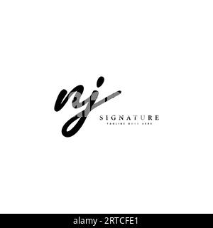 N, J, NJ Anfangsbuchstabe handgeschriebenes und signiertes Vektorbild-Logo Stock Vektor