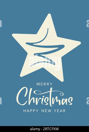 Poster mit Frohe Weihnachten und Happy New Year Schriftzug und Stern Stock Vektor