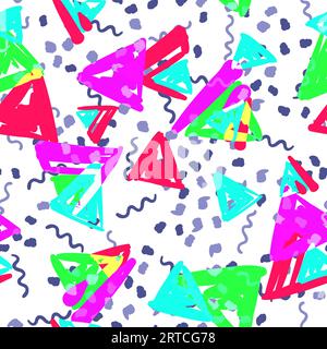 Nahtloses Muster von Hand gezeichnete einfache Dreiecke Neonfarben auf weißem Hintergrund Stock Vektor