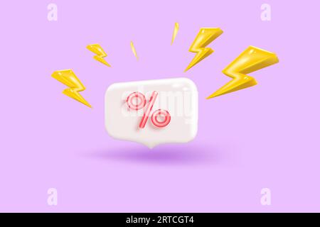3D-Symbole für Online-Verkauf und -Shopping, Rabattgutschein für Bargeld. Flash Lightning pünktliche Benachrichtigung Sonderangebot. 3D-Preisschilder, Symbol Vect Stock Vektor