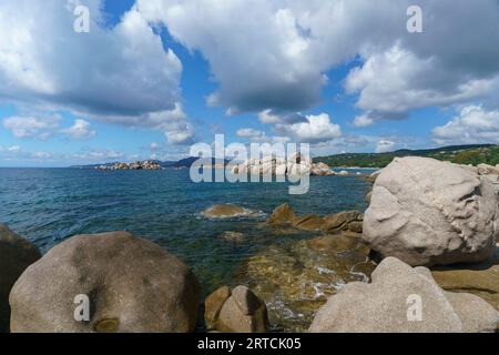 Plage de Tamaricciu, Strand, Strand, Felsen, Corse-du-Sud, Korsika, Frankreich, Europa Stockfoto