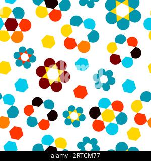 Nahtloses Muster Blumen geometrisch einfach farbig. Trendiges Bold Daisy Pattern für Tapete, Geschenkpapier, Verpackung. Vektorillustration Stock Vektor