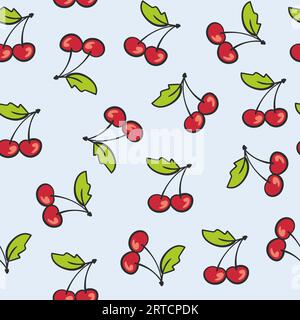Nahtloser Hintergrund Cartoon Kirsche auf blau Stock Vektor