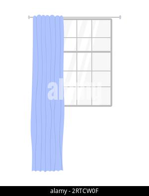 Fenster mit wunderschönem langen blauen Vorhang. Stock Vektor