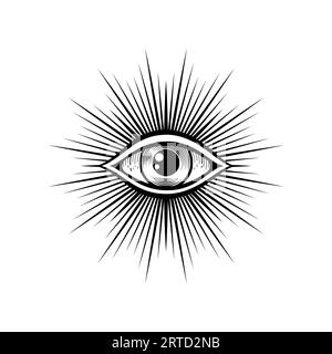 Mystische Augen esoterische Religion Symbol, Vorsehung mystische Tätowierung Design. Vektormagie, die alle Augen mit Wimpern sehen, Hexenmeister, okkulter Talisman Stock Vektor