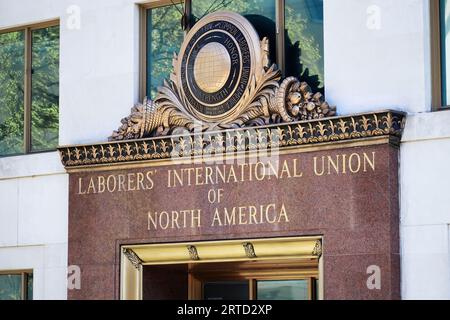 Washington, D.C. - 4. April 2023 : Workers' International Union of North America, LIUNA oder LiUNA! Beschilderung im Büro im Kapitol der Nation. Stockfoto