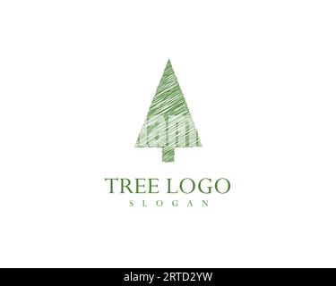 Baumlogo Vektorsymbol Illustration Konstruktionsvorlage - Vektor. Grünes Linienbaumlogo für Firmenvektor und bearbeitbar Stock Vektor
