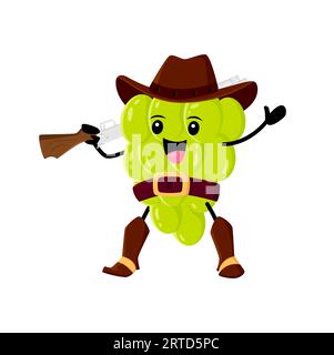 Comic-Trauben Cowboyräuber, Banditen und Ranger-Charakter. Vector lustige Beeren Traubenstrauß tragen Hut und Stiefel mit Pistolen in der Hand. Vereinzelte Fantasy lustig Stock Vektor