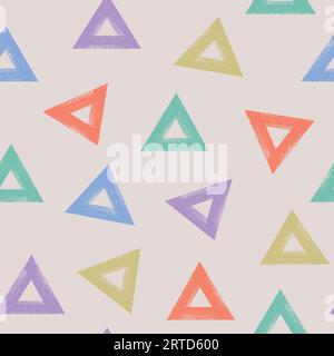 Mit einem kräftigen Pinsel gezeichnetes, strukturiertes Dreiecksmuster. Niedlicher nahtloser abstrakter geometrischer Hintergrund. Modernes, modernes, kindliches Design. Stock Vektor