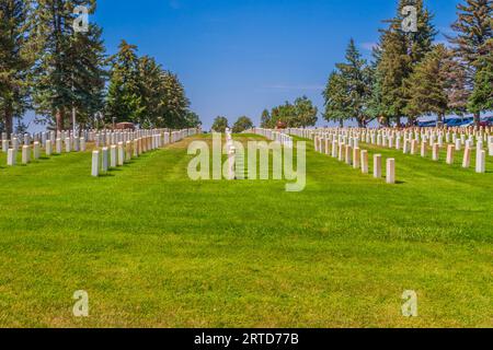 7. Militärdenkmalfriedhof der Kavallerie am Little Bighorn Battlefield National Monument in Montana. Little Bighorn Battlefield National Monument. Stockfoto