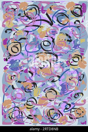 Doodle Handgezeichnetes Pop-Design, Grundfarben, Abstract Vibrant Line Illustration, Tablet Notebook Sketch Stock Vektor