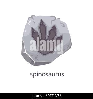 Spinosaurus Dinosaurier Fußabdruck Fossil, Archäologiestein. Ausgestorbene Dinosaurier Pfoten Bodenspur, jurassic Reptile Foot Museum Fossil Track oder Vorgeschichte Spinosaurus Tier Schritt Vektor Stein Imprint Stock Vektor