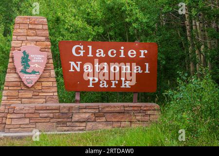 Schild am Eingang zum Two Medicine Section des Glacier National Park in Montana. Stockfoto