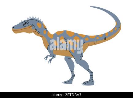 Lustiges Baby-Dino-Kinderspielzeug, tyrannosaurus kindlicher Dinosaurier. Vector Carnotaurus Theropod gefleckte Dinosaurier-Tiercharakter prähistorischer Gebiete Stock Vektor