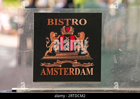Bistro Amsterdam Restaurant Schild in Prinsengracht, Amsterdam, Niederlande Stockfoto