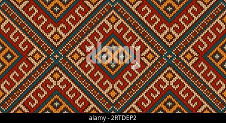 Aztekisch-peruanisches mexikanisches Strickmuster, ethnische Verzierung. Afrikanisches Zick-Zack-Patchwork, peruanische Stickvektorbekleidung oder aztekischer Stammeswollteppich-Hintergrund. Mexikanischer geometrischer Stoffhintergrund Stock Vektor