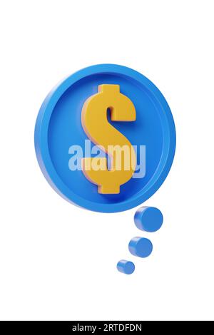 Sprechblase mit Dollarsymbol isoliert auf weißem Hintergrund. 3D-Abbildung. Stockfoto