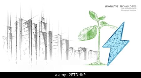 3D-Konzept für eine energiesparende Umweltverträglichkeit. Polygonale hellblaue Sprout Ökostrom grüne Energie Bannervektorillustration. Stock Vektor