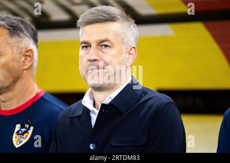 Bukarest, Roumanie. September 2023. Rumänischer Manager Eduard Iordanescu während der UEFA Euro 2024, der europäischen Qualifikation, des Fußballspiels der Gruppe I zwischen Rumänien und dem Kosovo am 12. September 2023 in der Arena Nationala in Bukarest, Rumänien - Foto Mihnea Tatu/DPPI Credit: DPPI Media/Alamy Live News Stockfoto