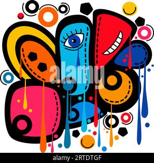 Abstrakte geometrische Kritzeleien in der Pop-Art-Vektorillustration Stock Vektor