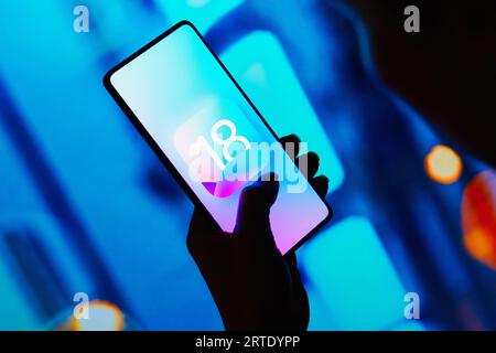 In dieser Abbildung wird das iOS 18-Logo auf einem Smartphone-Bildschirm angezeigt. Stockfoto