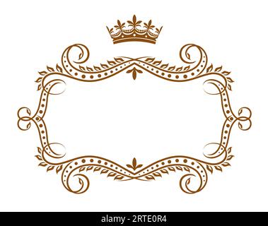 Vignette Rahmen Grenzen mit Vintage floralen Ornamenten Vektor Set. Viktorianische Blüten, Blattrollen und verzierte Wirbel, königliche Krone und Blumen, Kalligrafie-Elemente für Hochzeitseinladungen, Zertifikat Stock Vektor