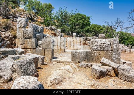 Ruinen der antiken griechischen Stadt Lato, 2500 Jahre alt in der Nähe von Kritsa, Kreta. Lato war einer der wichtigsten dorianischen stadtstaaten Kretas, der als m bezeichnet wurde Stockfoto