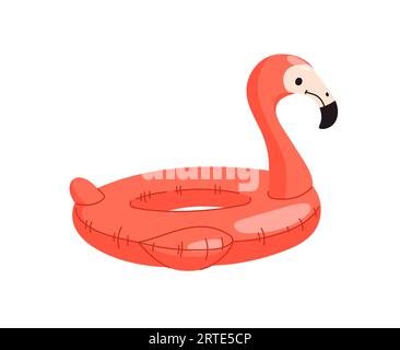 Aufblasbarer Schwimmring mit Flamingo-Schwimmern. Flacher tropischer Vogelballon oder Schwimmringspielzeug für Poolparty. Urlaubsreisen und Strandurlaub, Resort-Spaß und Sommerferien isoliertes Vektorsymbol Stock Vektor