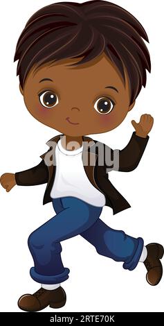 Vector Cartoon Socken Hop Fifties Dancing Black Boy Stock Vektor