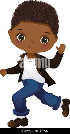 Vector Cartoon Socken Hop Fifties Dancing Black Boy Stock Vektor