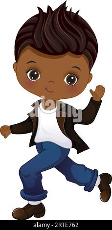 Vector Cartoon Socken Hop Fifties Dancing Black Boy Stock Vektor