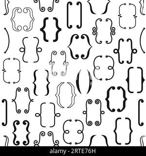 Klammern in Klammern nahtloser Musterhintergrund mit Vektortypografiesymbolen. Runden und quadratischen Rahmen mit Klammern im Vintage-Doodle-Design, kunstvoll verziertes Dekorationsmuster Stock Vektor