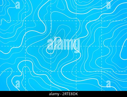 Ozean-, See-topographische Karte mit Vektorlinienkonturen des Meeresbodens. Blauer Hintergrund mit abstraktem Topographiemuster von Meerestiefe, Bodenrelief, Flussrouten. Topografische Karte der Unterwasserlandschaft Stock Vektor