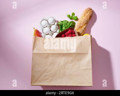 Einkaufstasche aus Papier mit Bio-Lebensmitteln Stockfoto